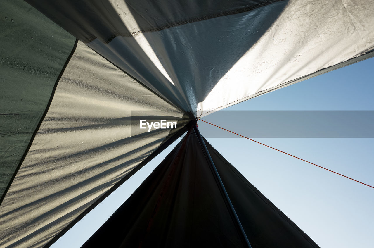 Low angle view of tent against sky