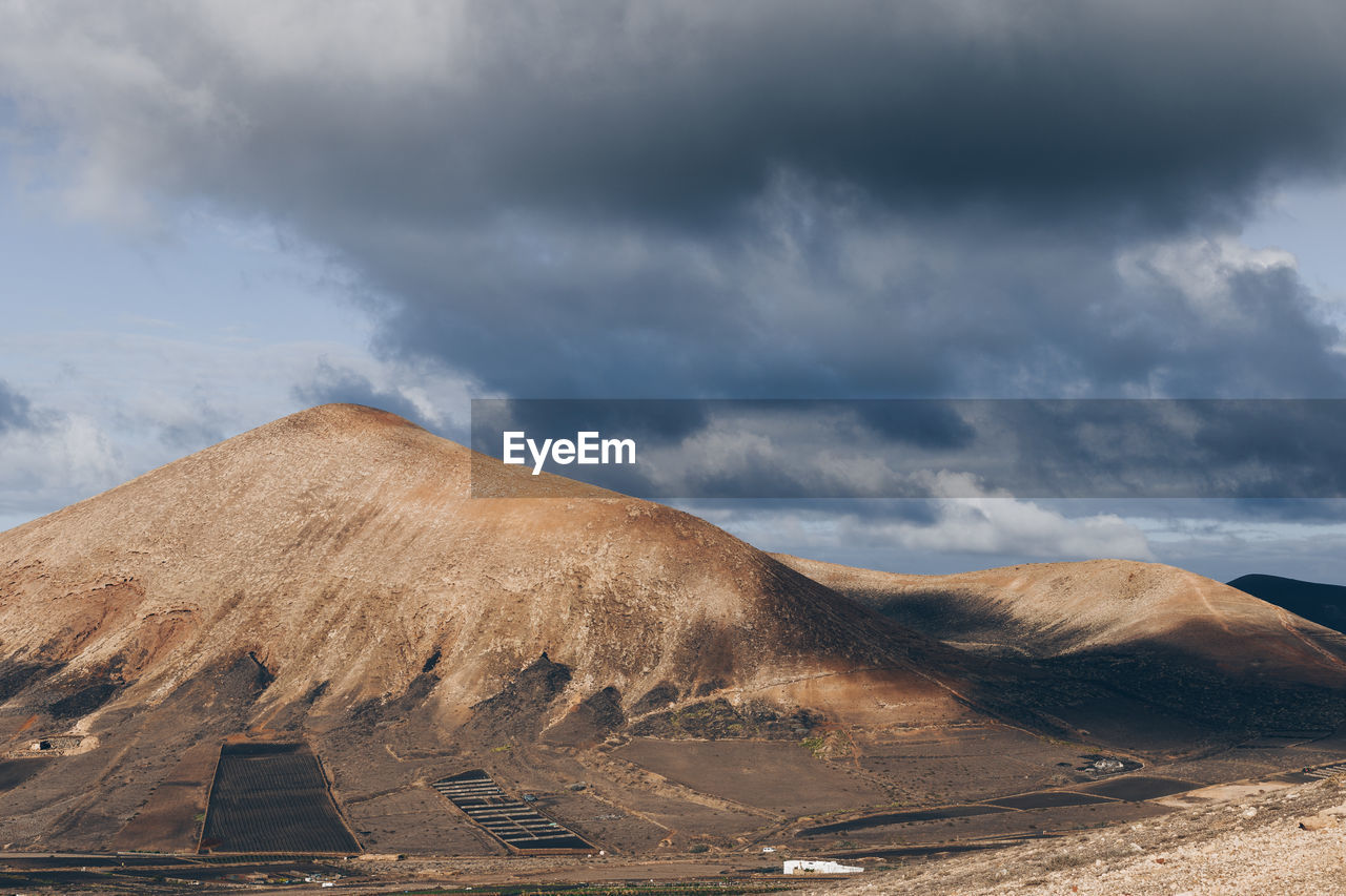 View of desert against cloudy sky