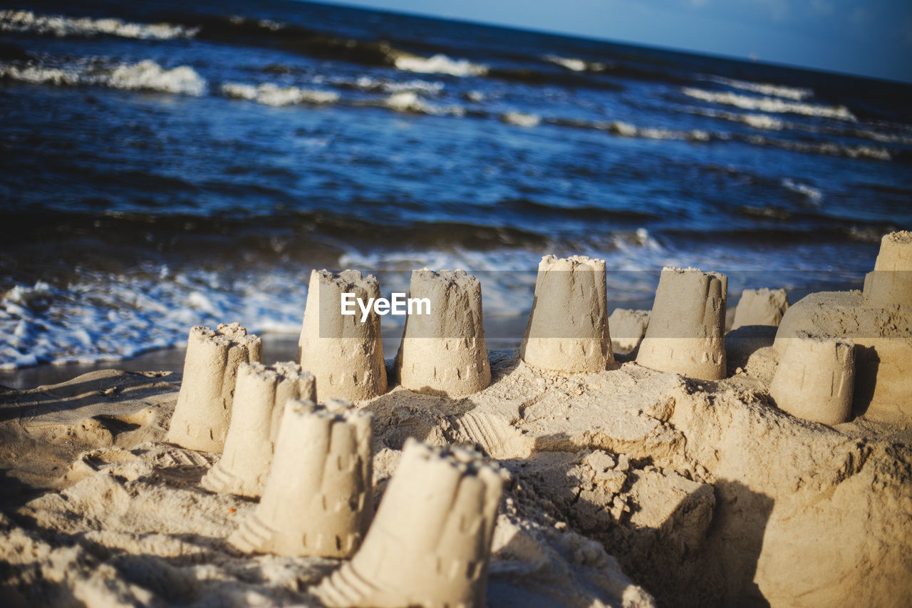 Panoramic view of sand castle at beach