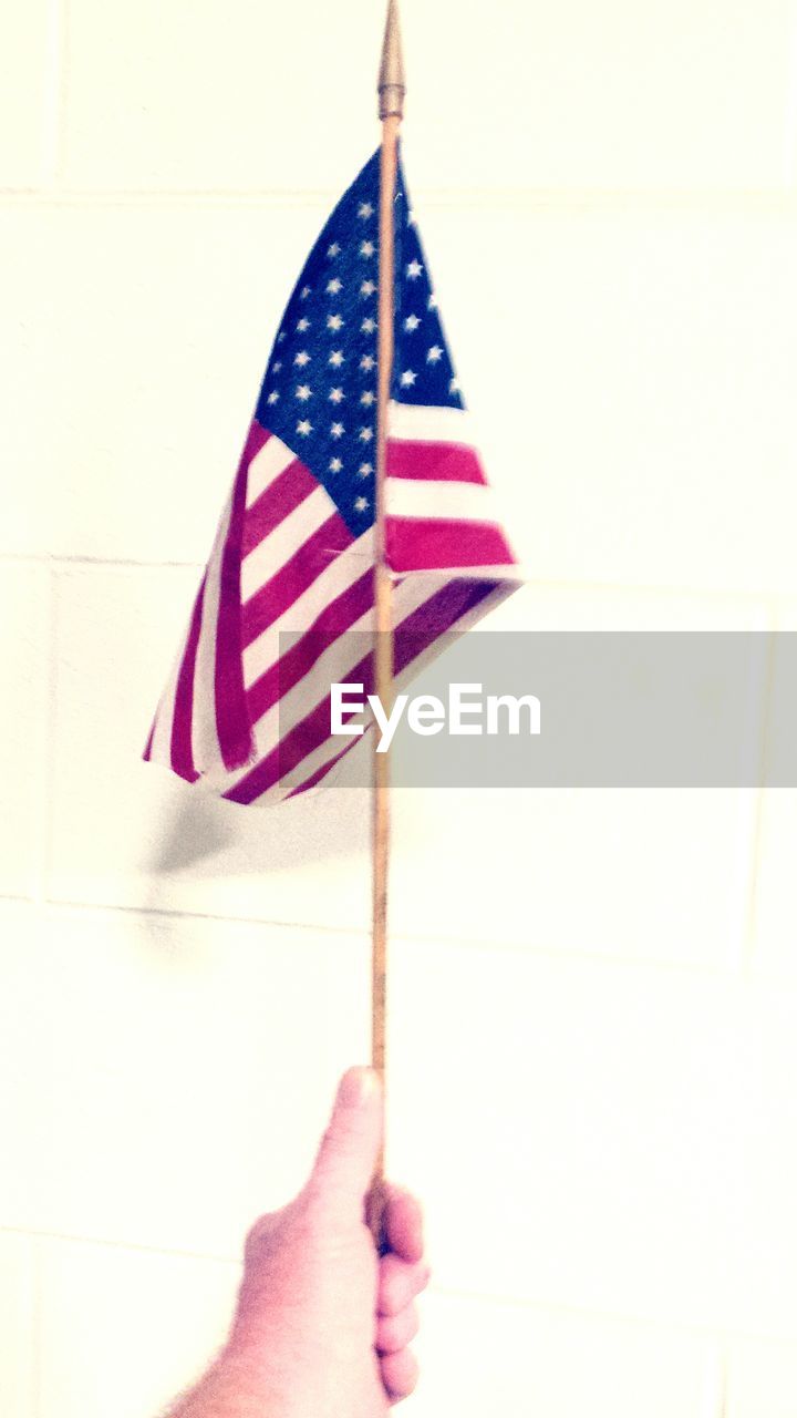Cropped image of hand holding american flag