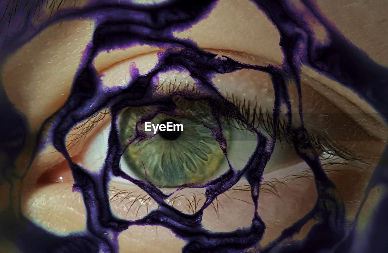 Double exposure of purple pattern and human eye