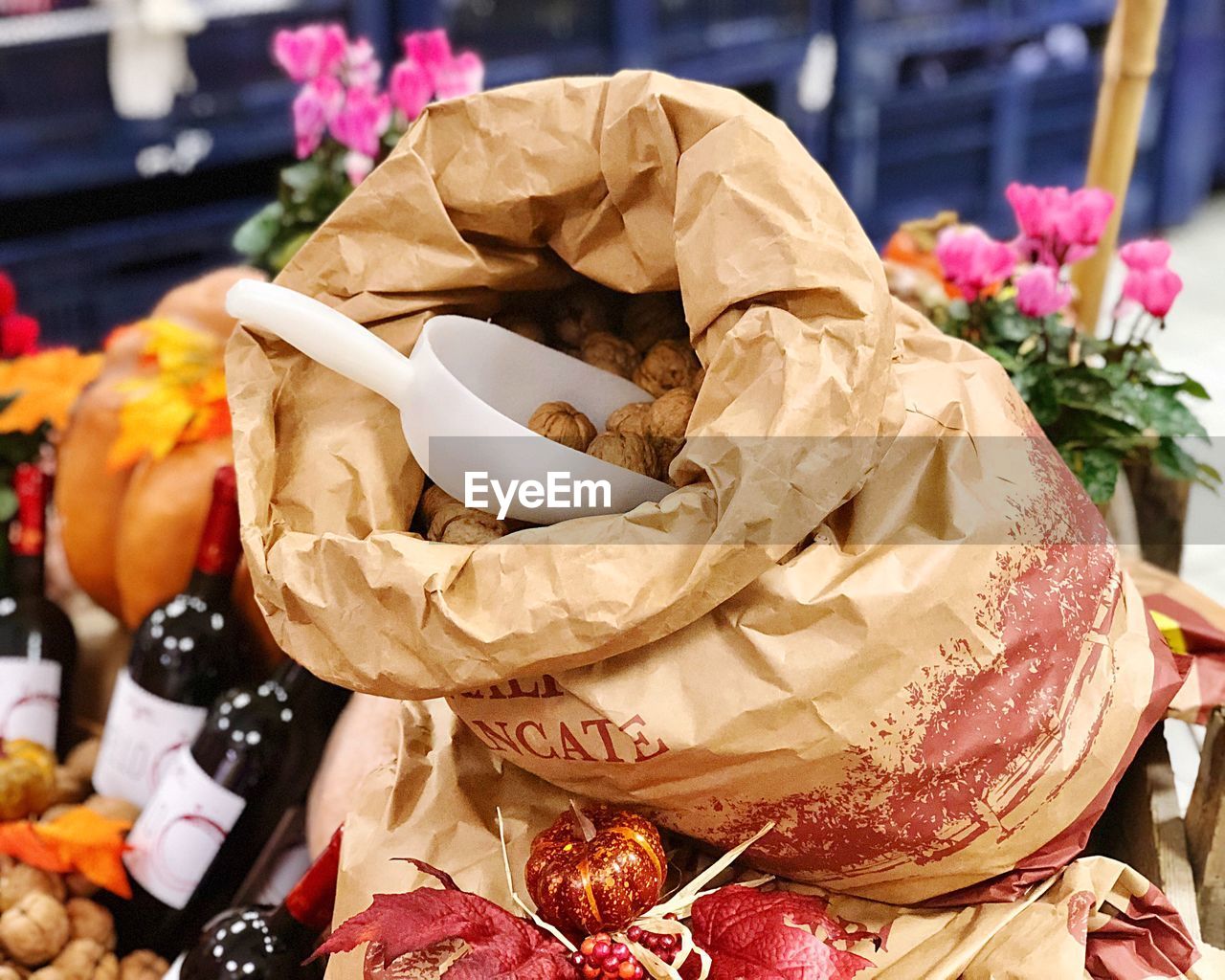 Close-up of autumnal products served on table