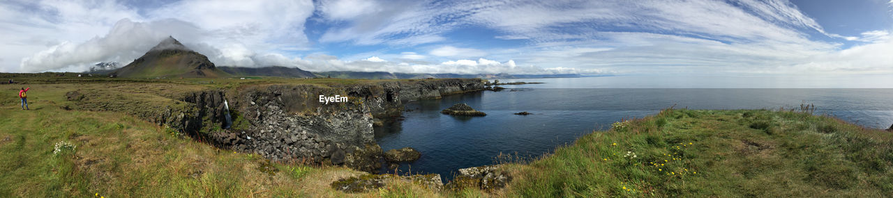 A stretch of coast of iceland on a beautiful day with few clouds