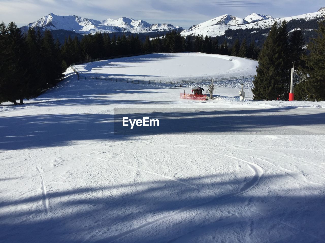 SNOW COVERED LAND AND MOUNTAINS