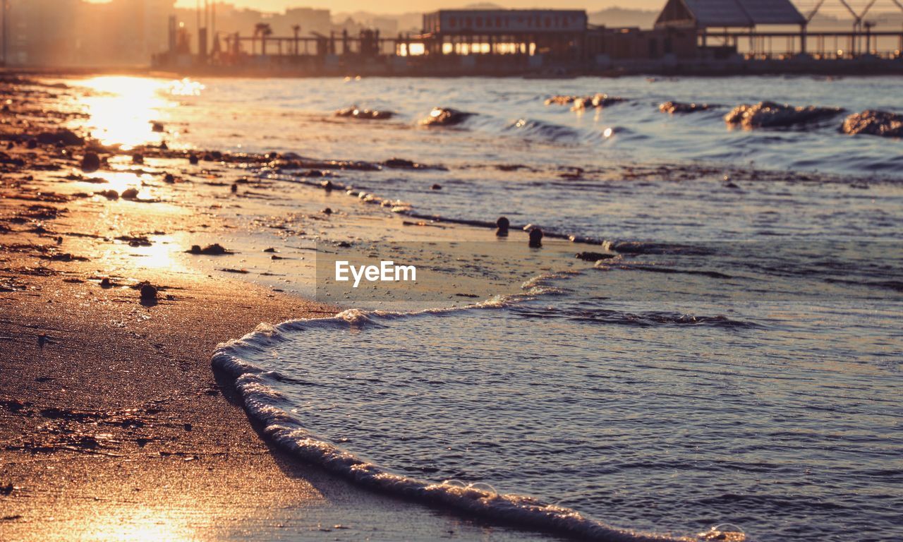 Scenic view of beach during sunset