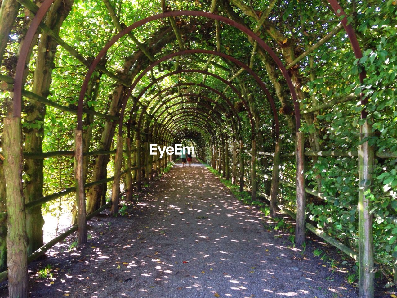 People walking on covered footpath in park