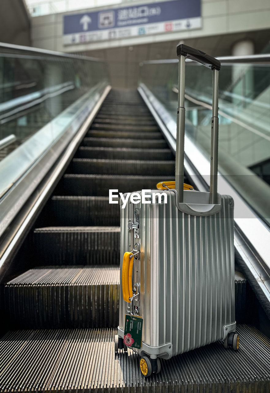 high angle view of escalator in subway