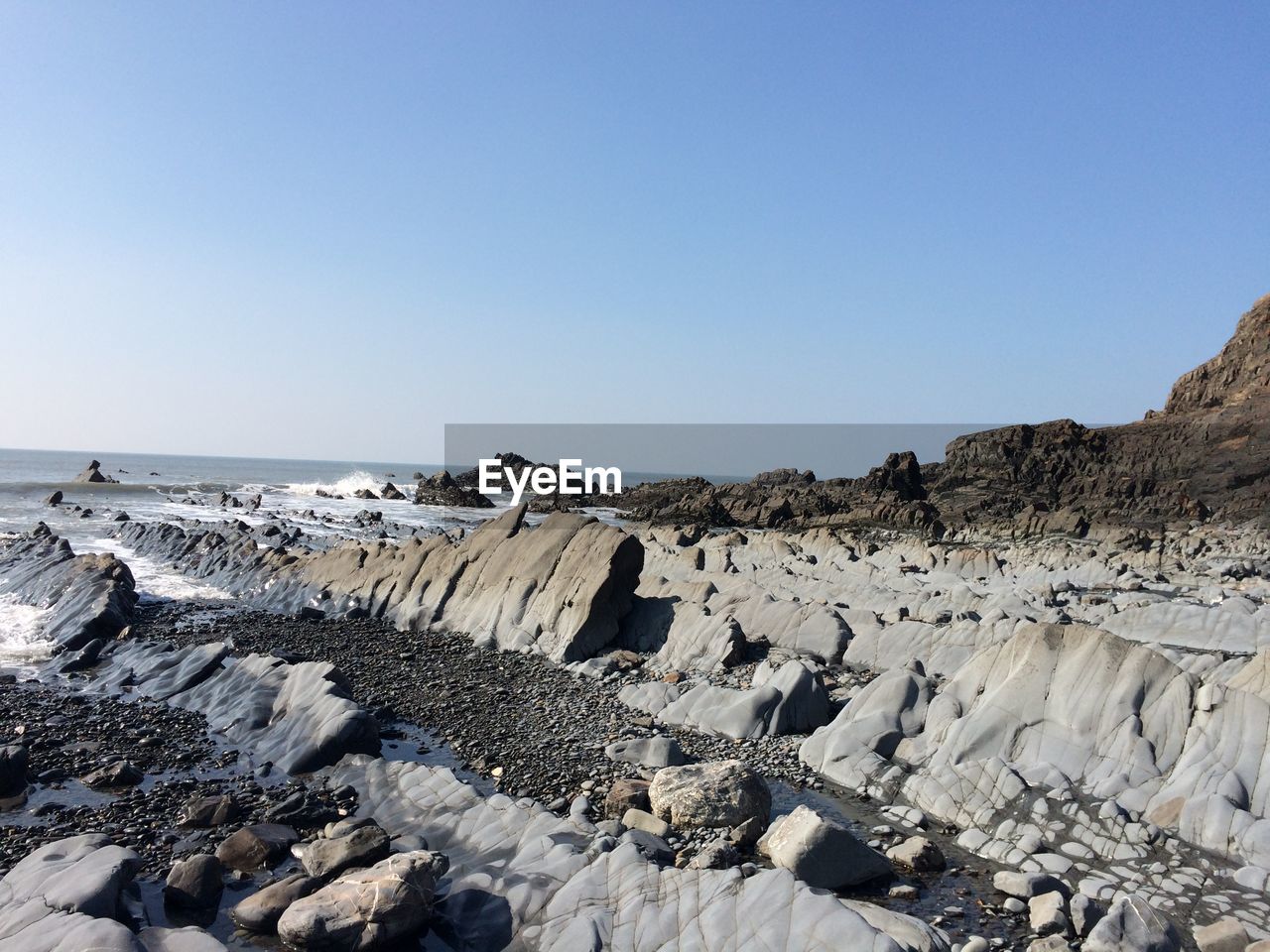 Scenic view of beach against clear sky