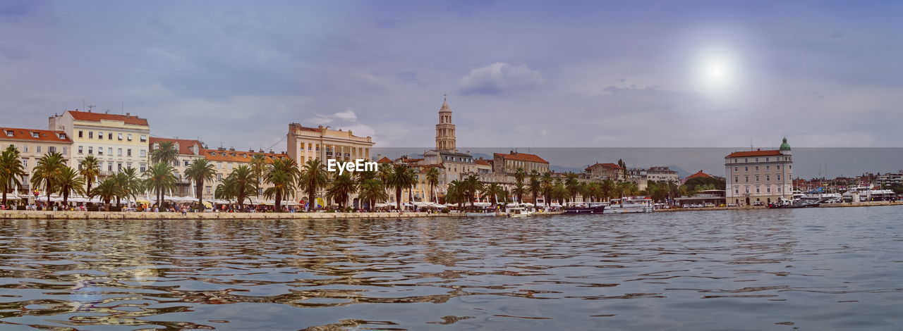 Riva waterfront, houses and cathedral of saint domnius, dujam, duje, bell tower, split, croatia