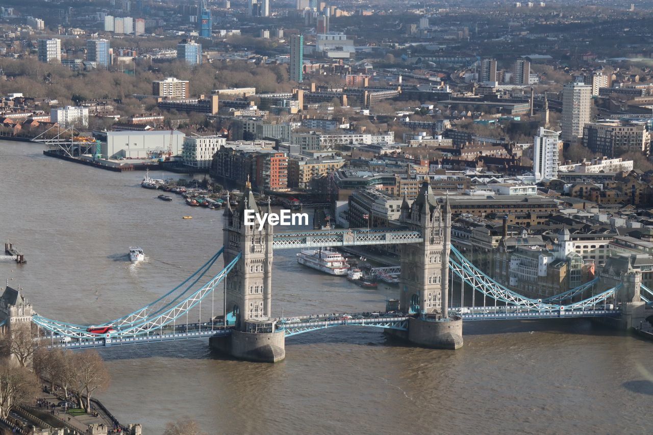 High angle view of bridge over river in city