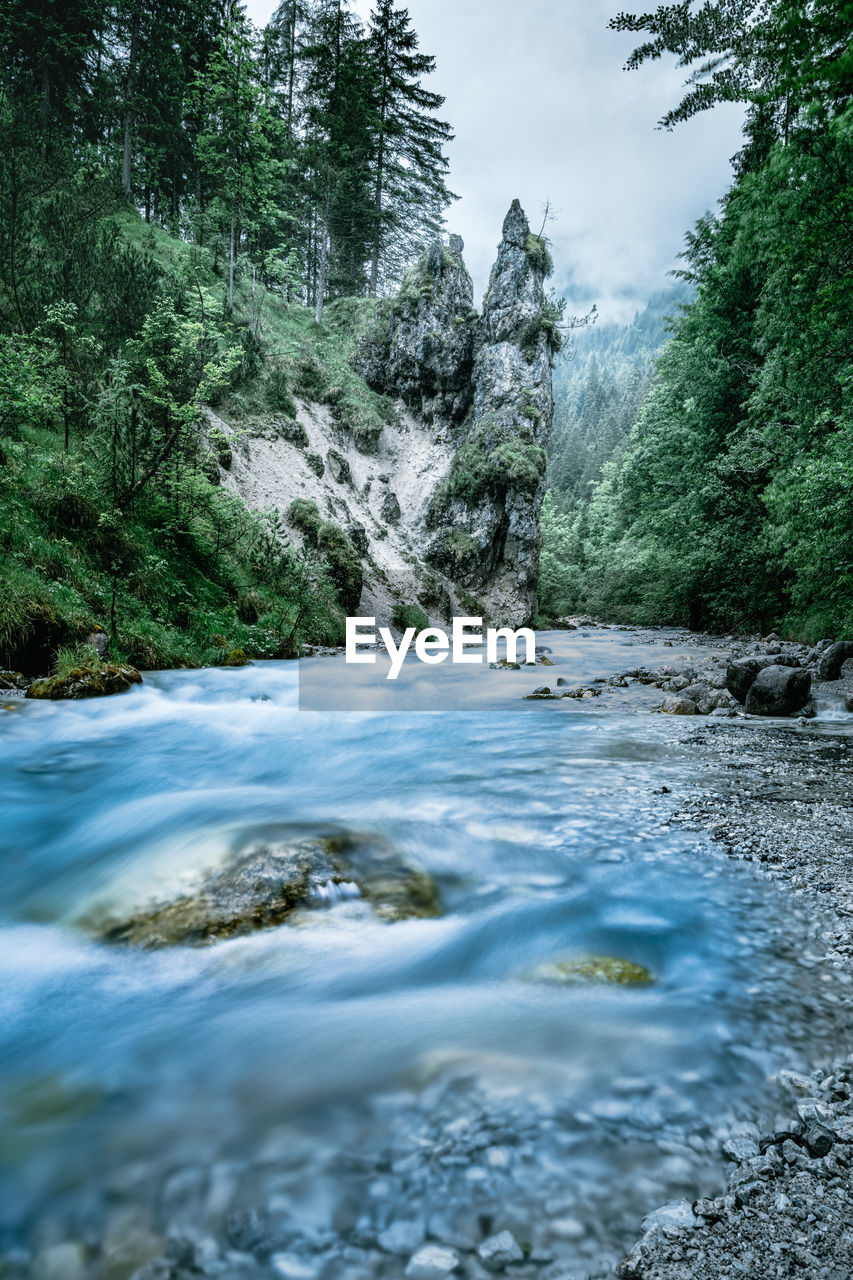 River stream and iconic rock formation near ramsau/berchtesgaden, bavaria, germany