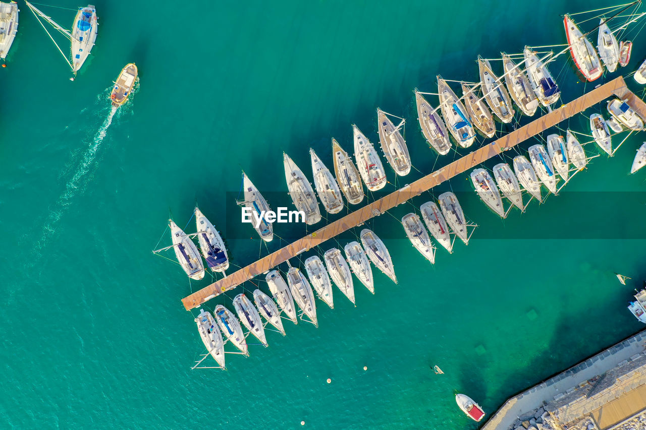 High angle view of boats in sea