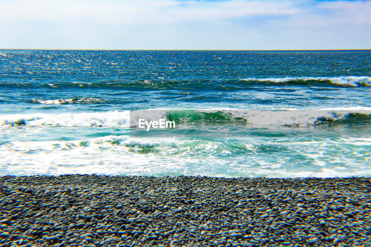 Scenic view of sea against cloudy sky