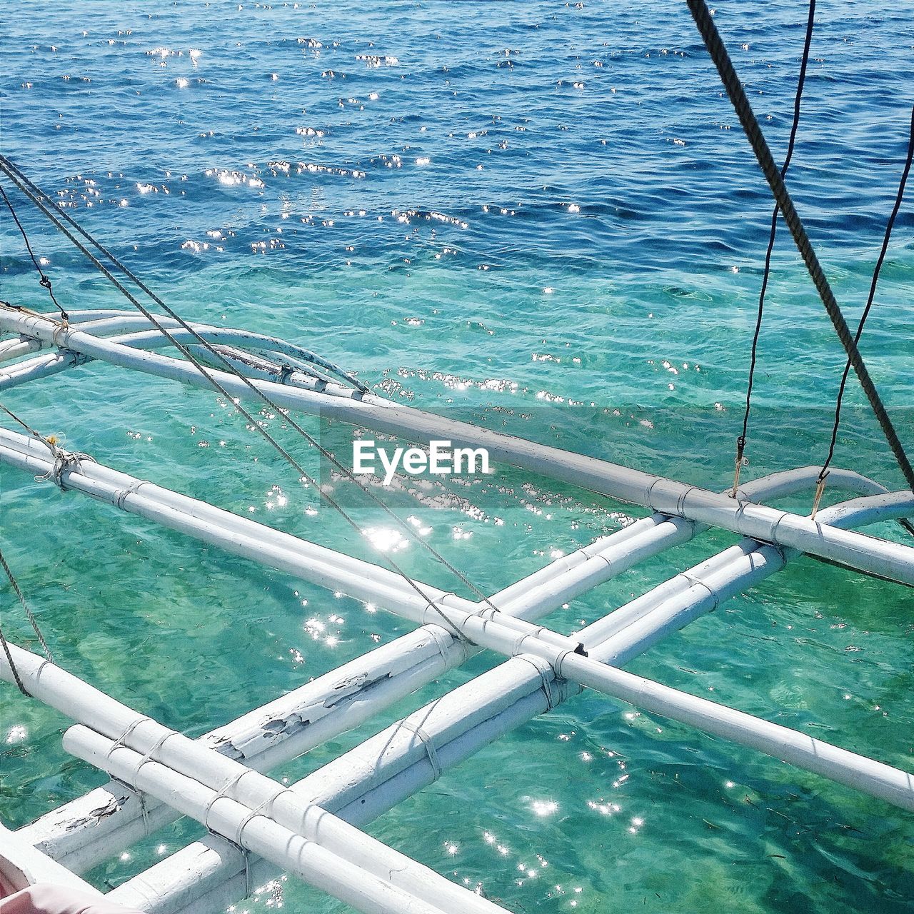 High angle view of sea against blue sky