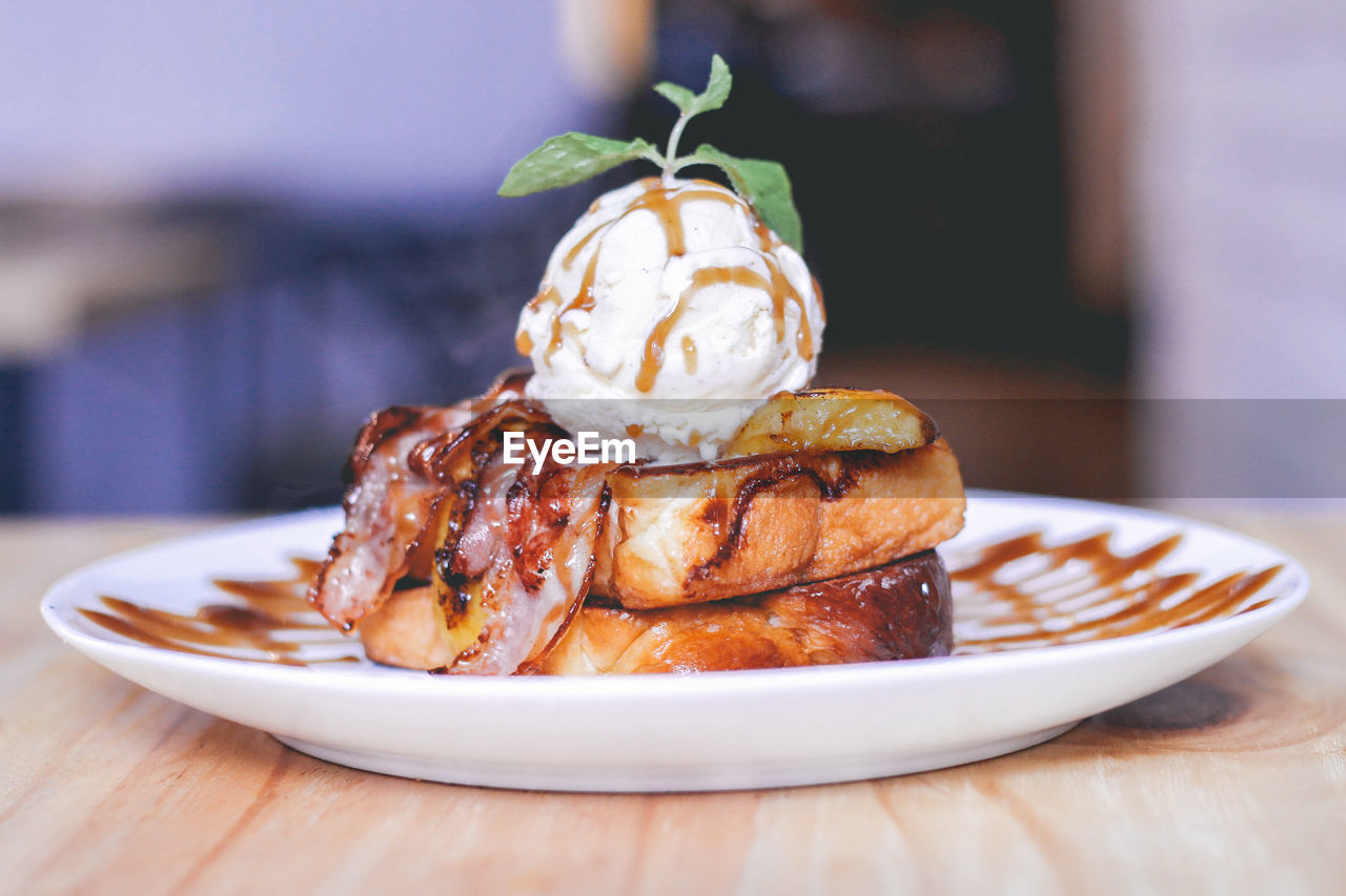 Close-up of served dessert 