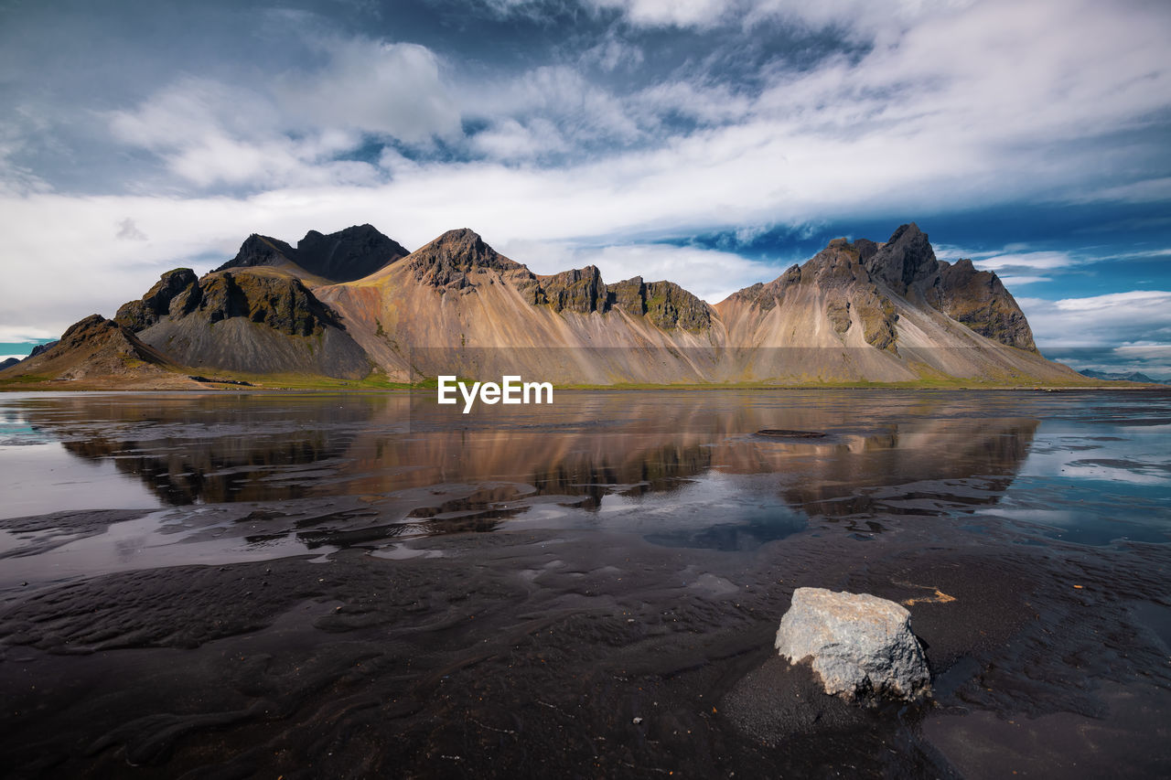 Scenic view of mountains in desert against sky