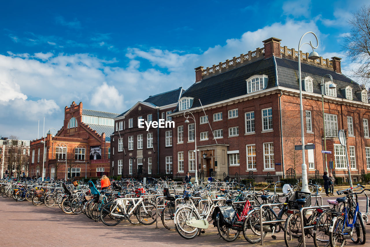 Bicycle parking lot next to the rijksmuseum at the museum square in amsterdam