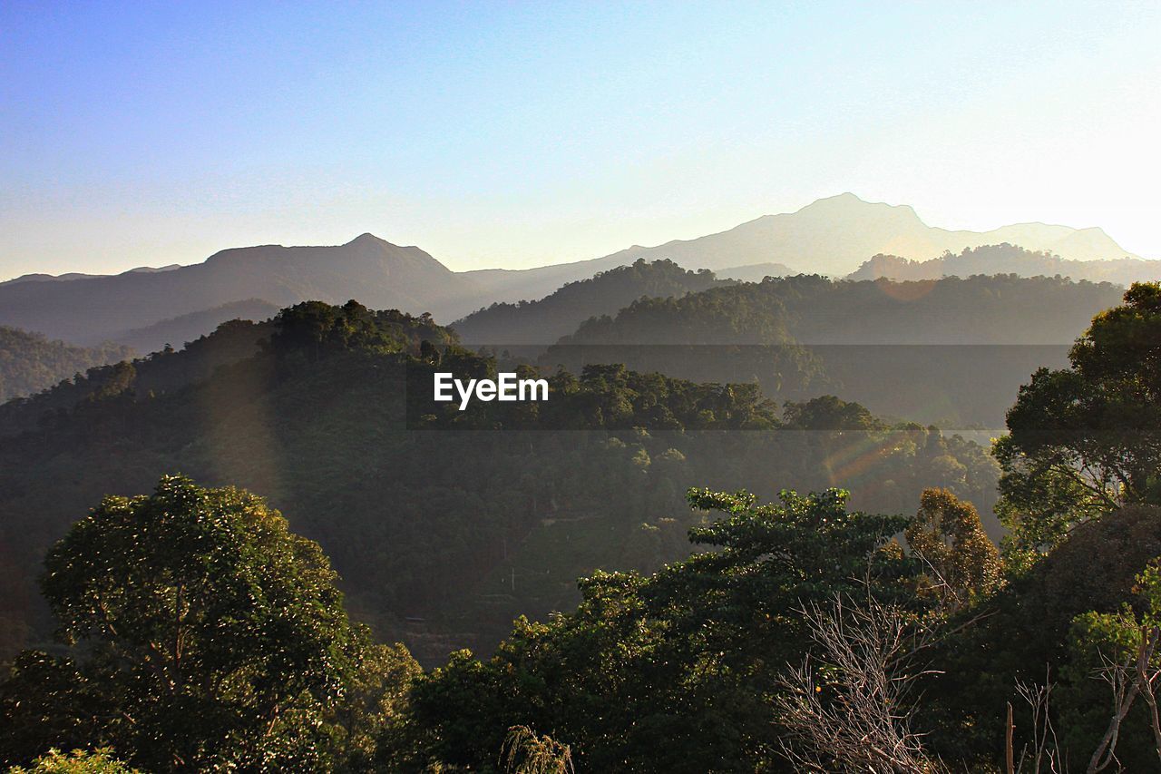 Scenic view of mountains against clear sky