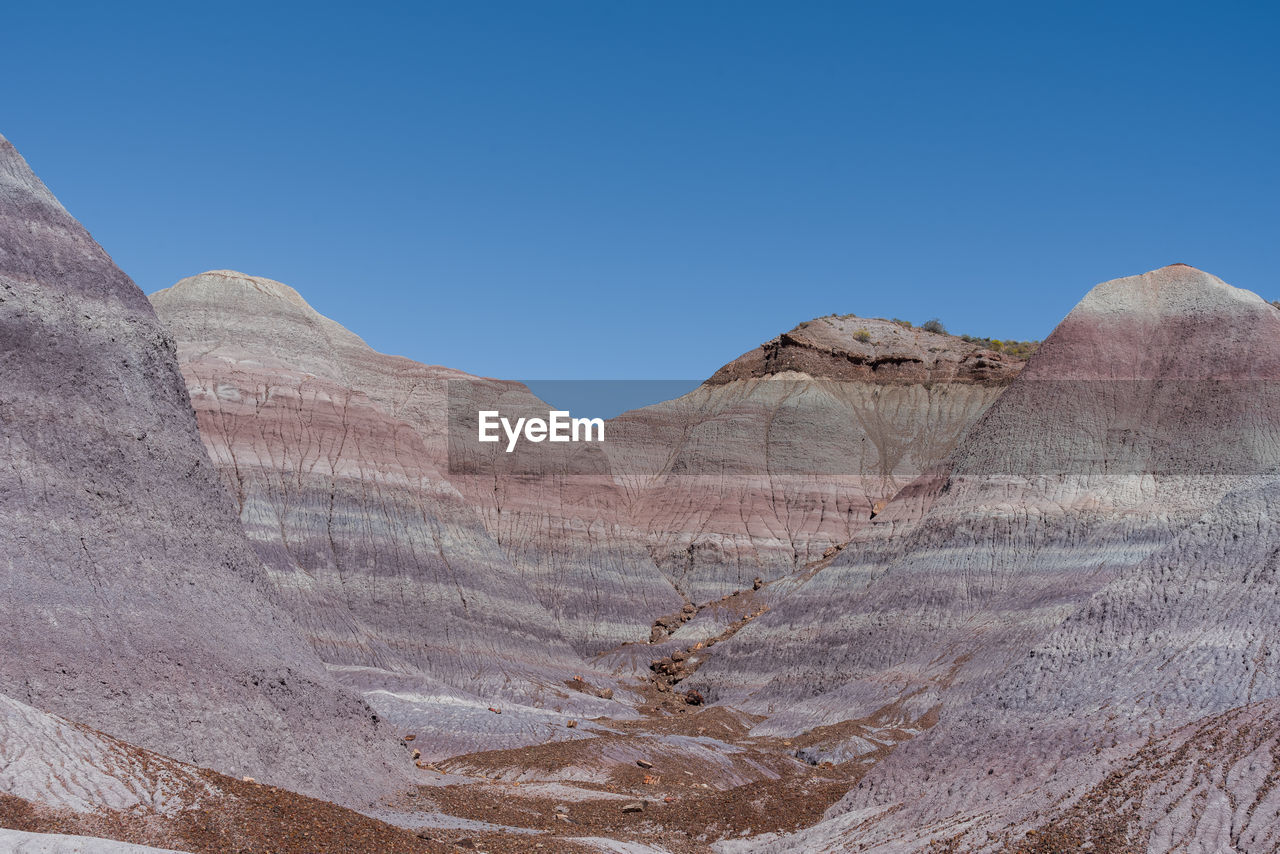 Landscape of badland hills at blue mesa in petrified forest national park in arizona