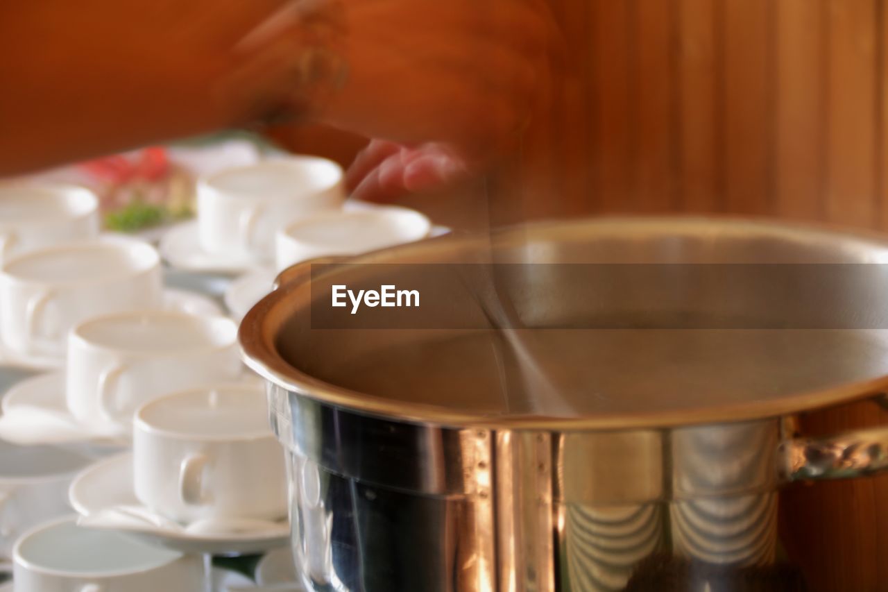 Close-up of soup bowl on table