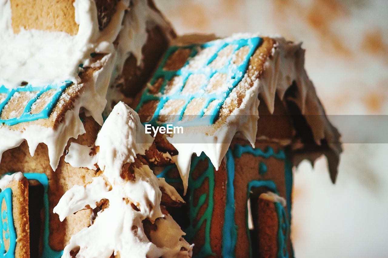 Close-up of gingerbread house