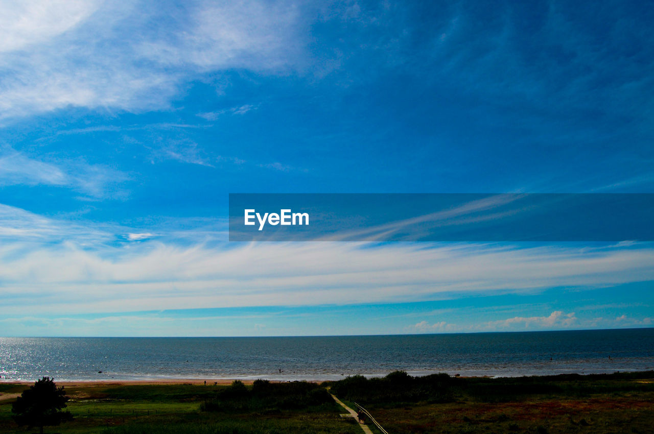 Scenic view of calm sea against cloudy sky