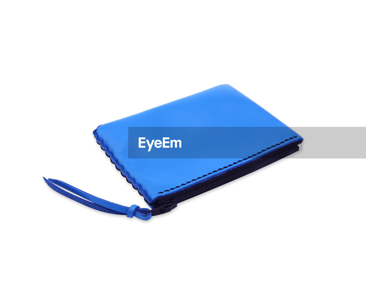 High angle view of blue wallet against white background