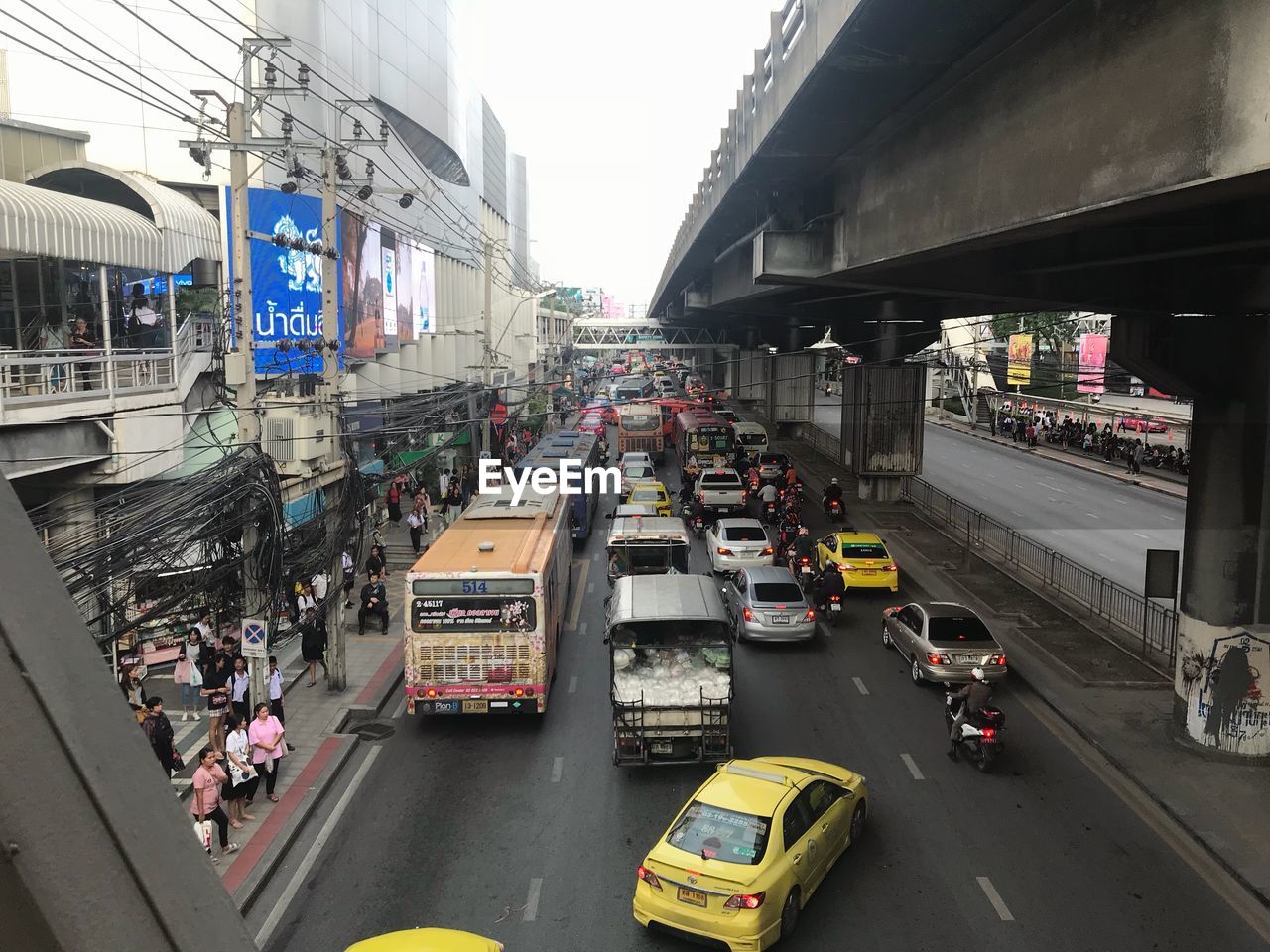 High angle view of traffic on road in city