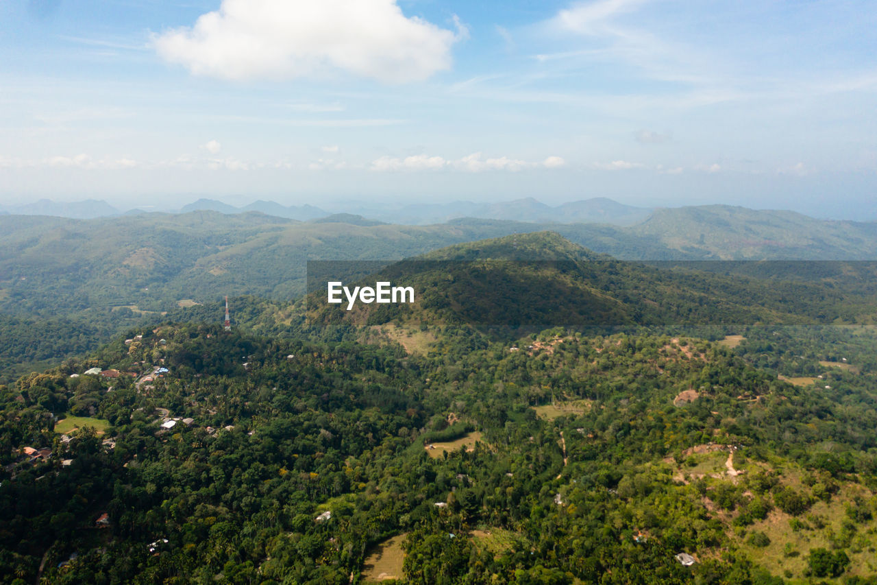 Aerial view of mountains with rainforest and clouds. sri lanka.