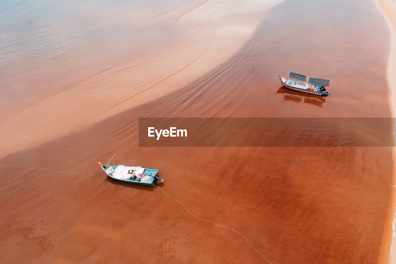 High angle view of ship in sea