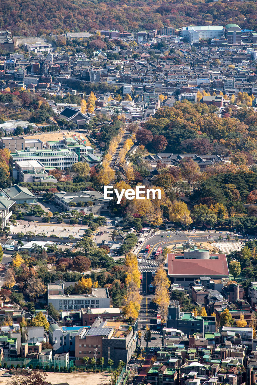 high angle view of buildings in city