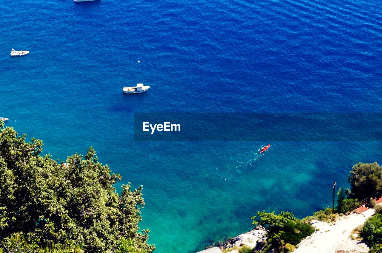 High angle view of boats in sea