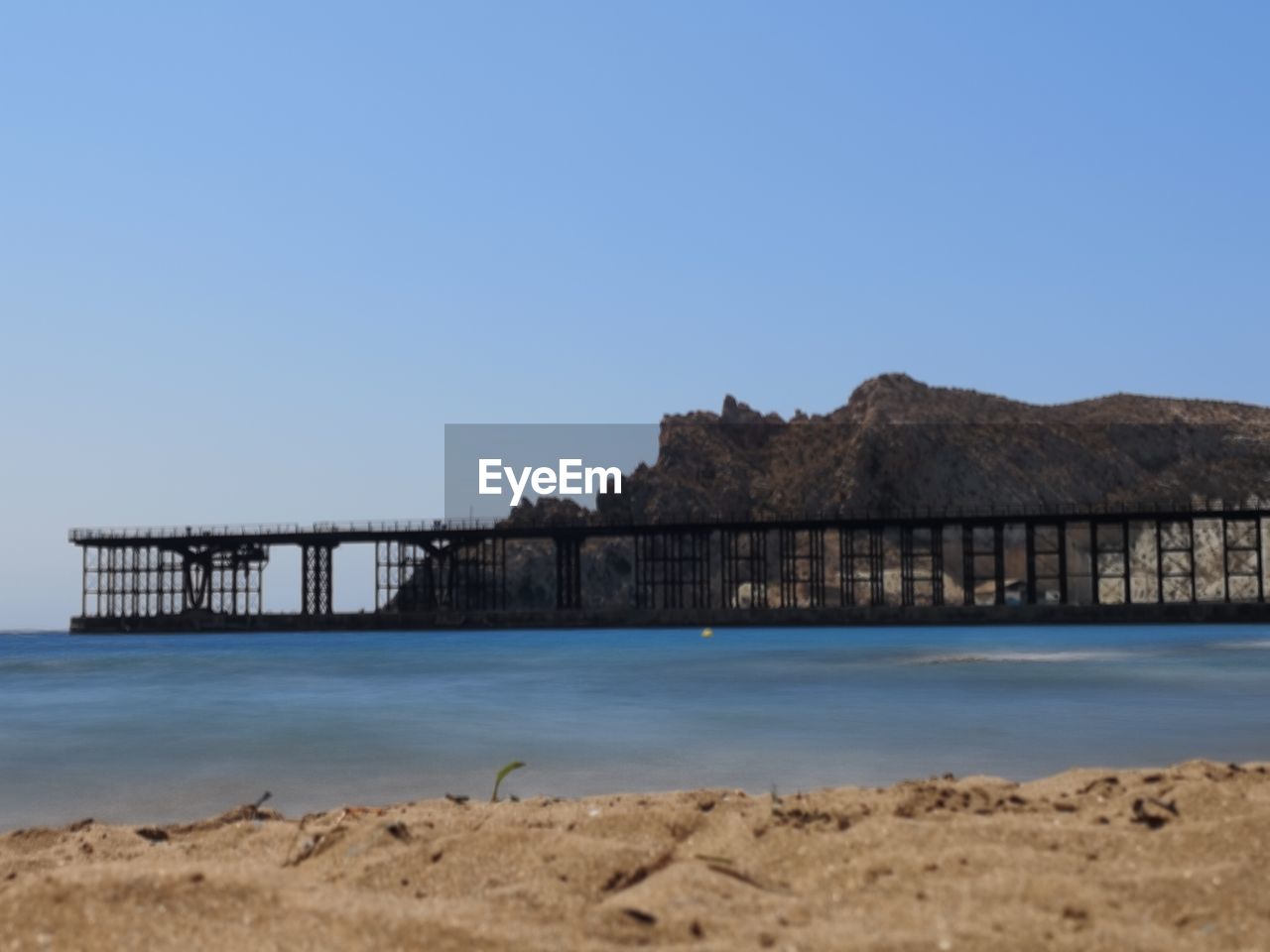 VIEW OF BEACH AGAINST CLEAR BLUE SKY