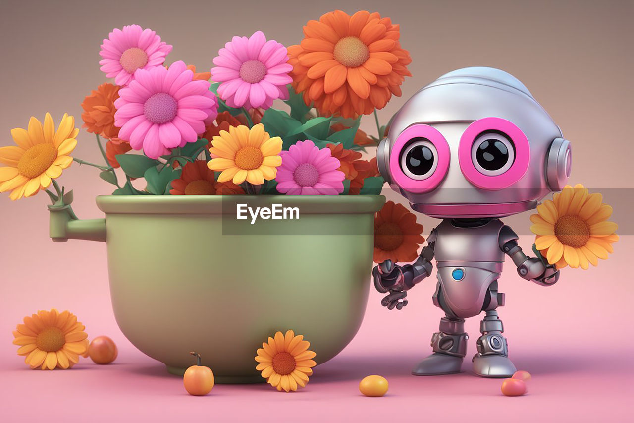 flower, flowering plant, cartoon, plant, nature, beauty in nature, cute, pink, multi colored, animal, fun, animal themes, humor, child, studio shot