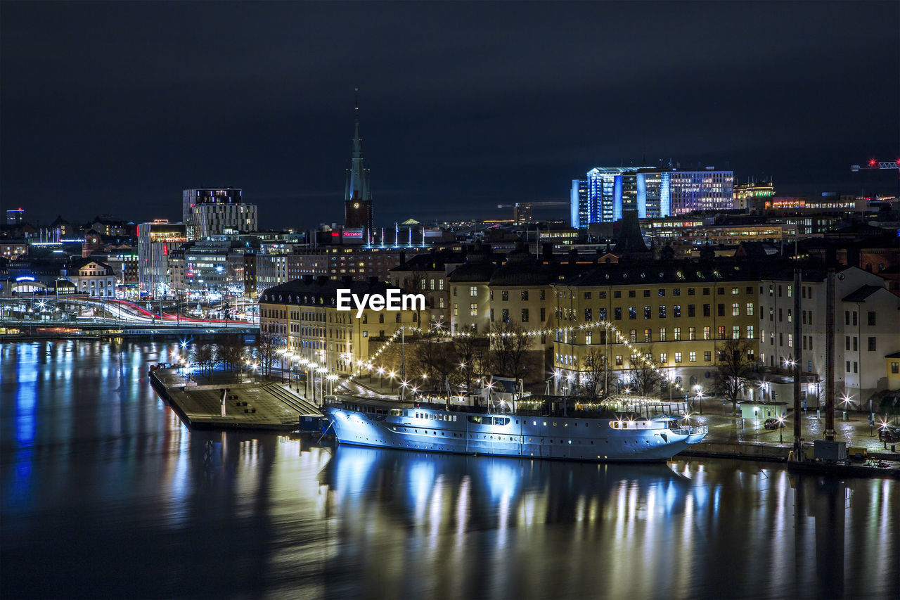 Stockholm night skyline canal cityscape, gamla stan, stockholm sweden