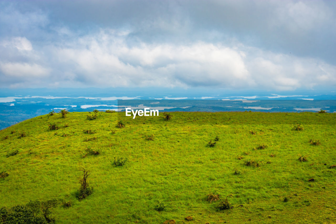 Mountain with green grass and amazing sky