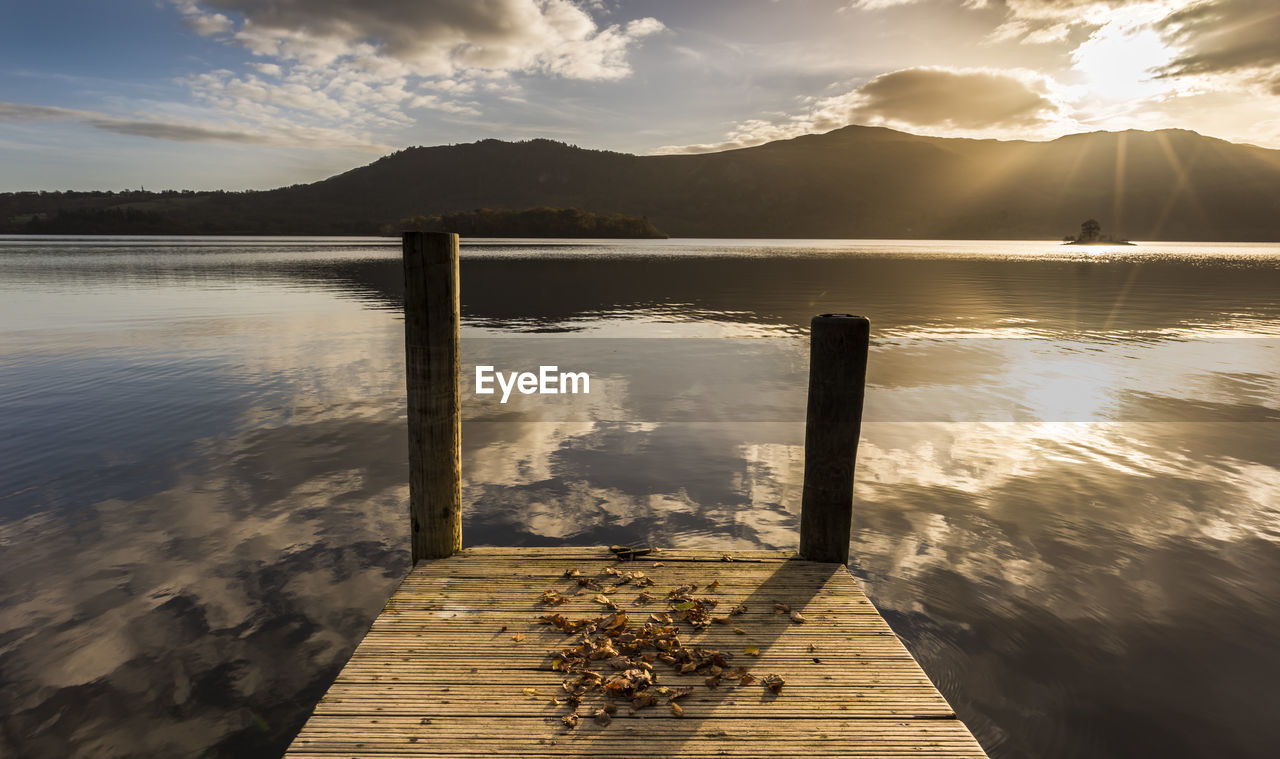 Scenic view of lake against sky during sunset