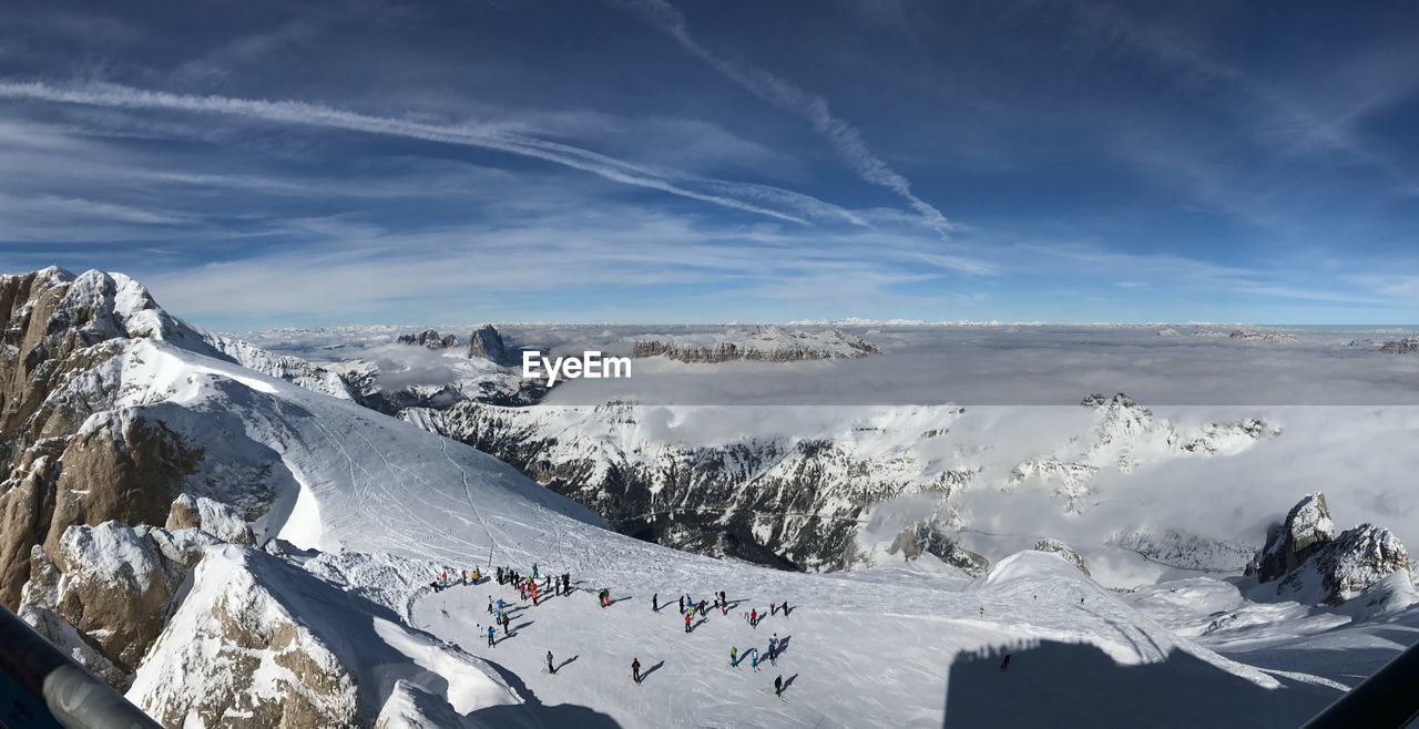 Panoramic view of snowcapped mountains against sky