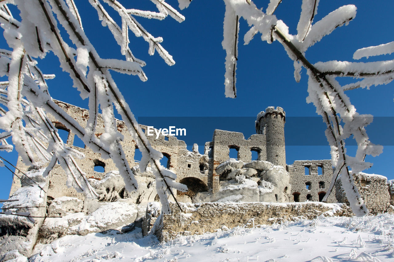 LOW ANGLE VIEW OF SNOW COVERED FIELD AGAINST SKY