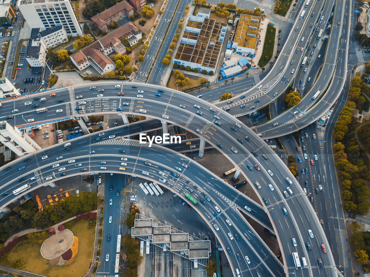 High angle view of traffic on elevated road in city