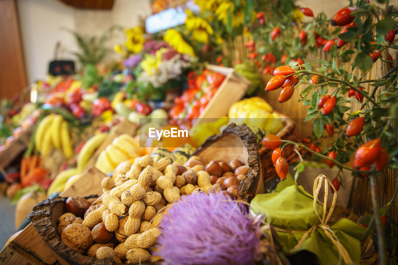 CLOSE-UP OF FRUITS ON PLANTS AT MARKET