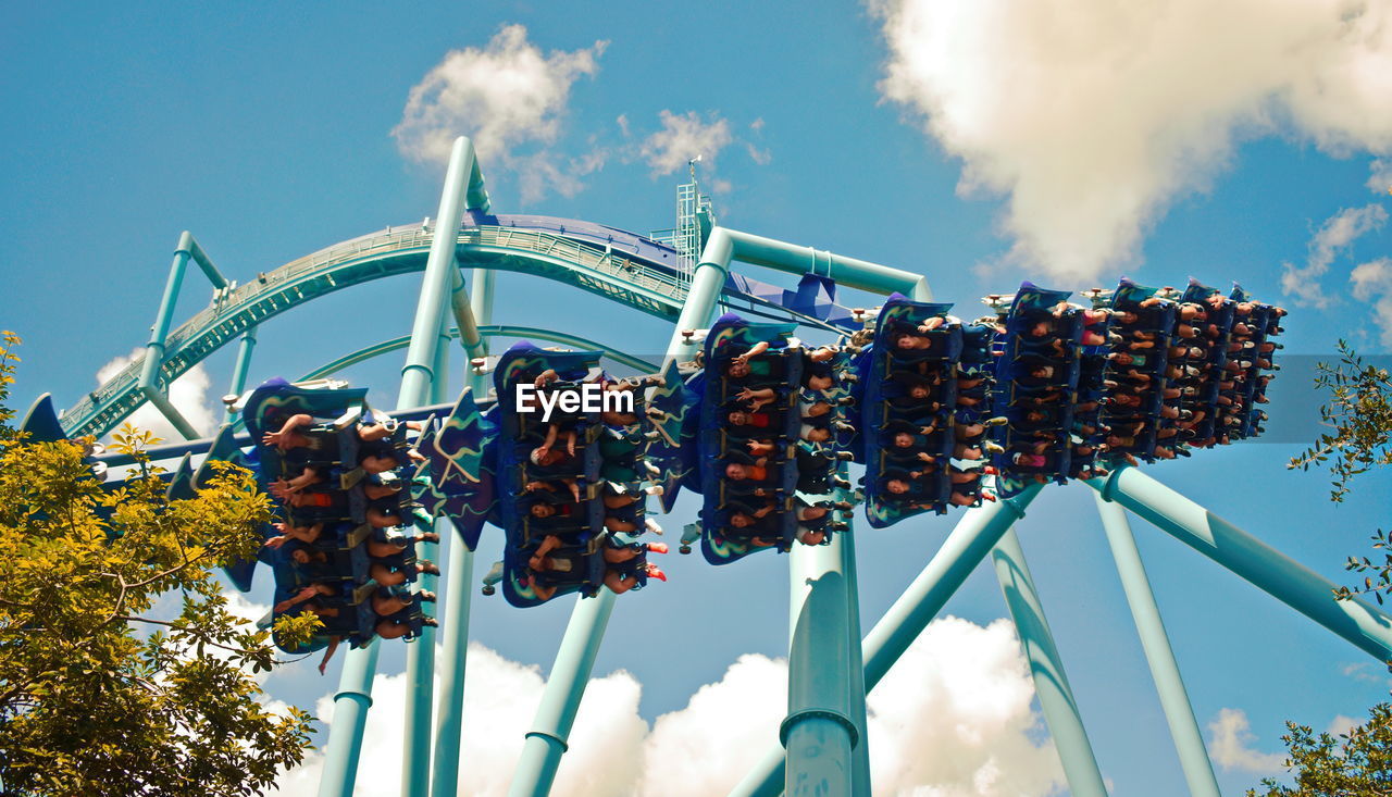 LOW ANGLE VIEW OF ROLLERCOASTER AGAINST SKY