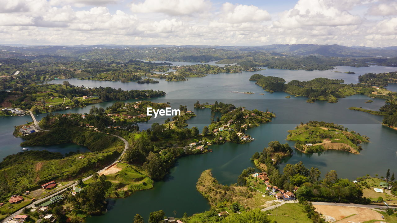 High angle view of lake against sky