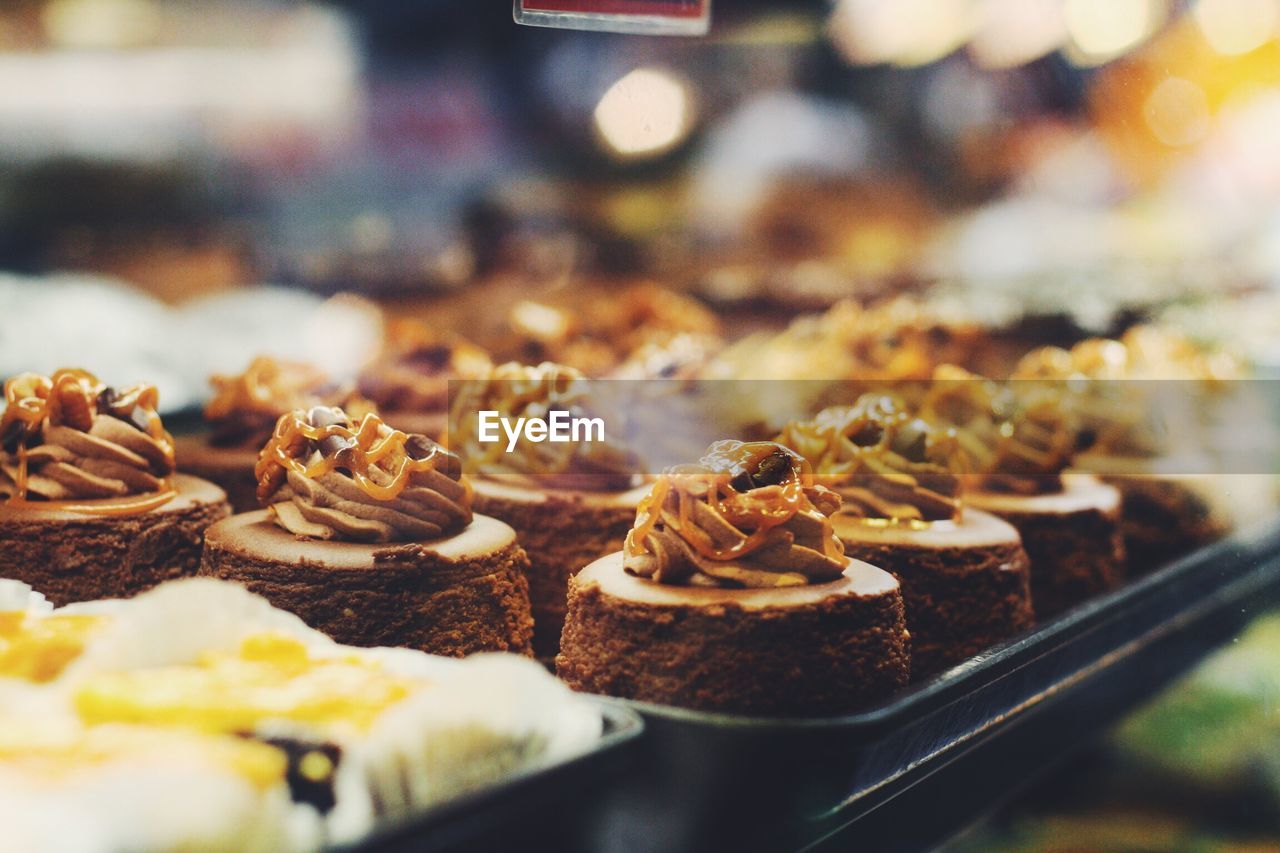 Close-up of desserts for sale in shop