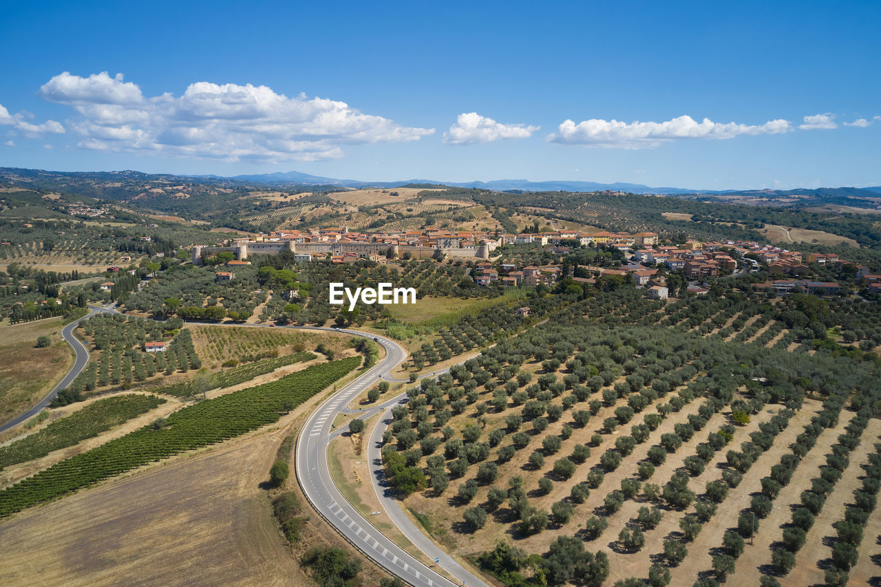 Aerial view of the medieval town of magliano in tuscany