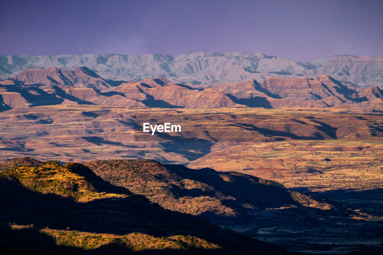 Scenic view of lalibela mountains against sunrise sky