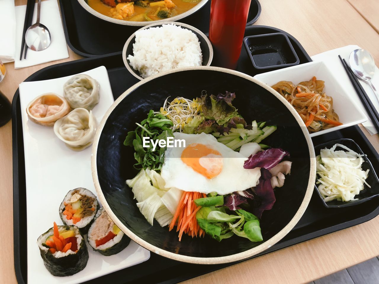 High angle view of food on table