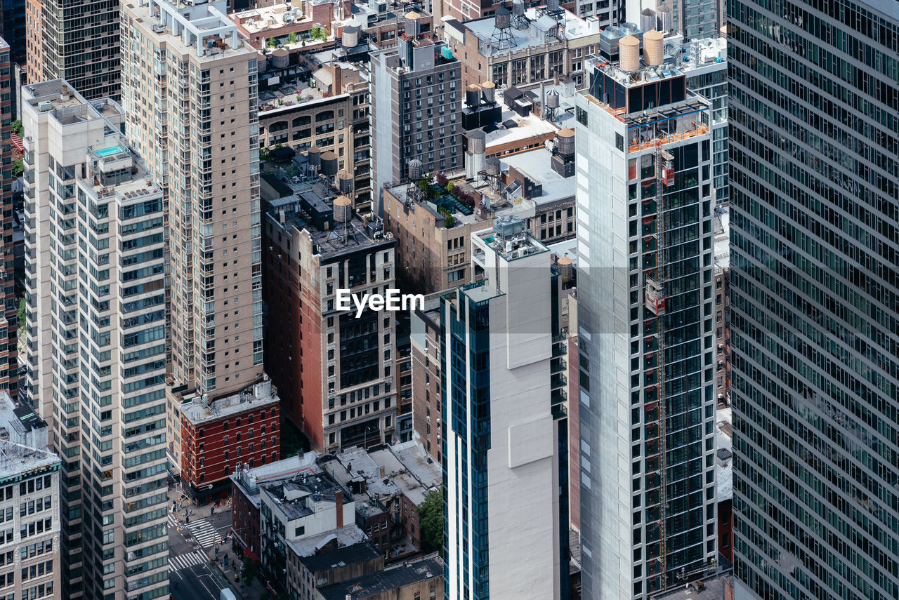 High angle view of buildings in city