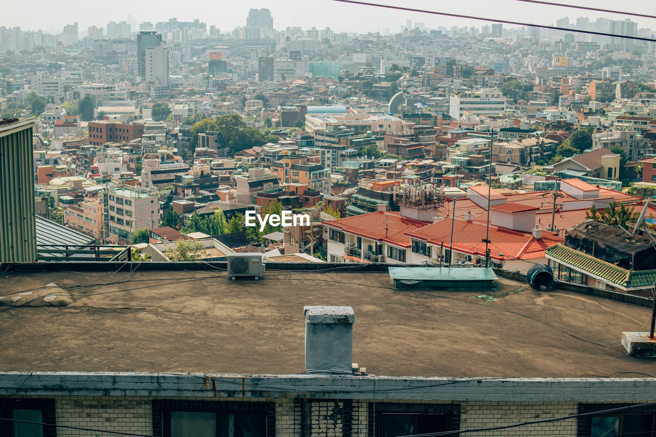 High angle view of buildings in city