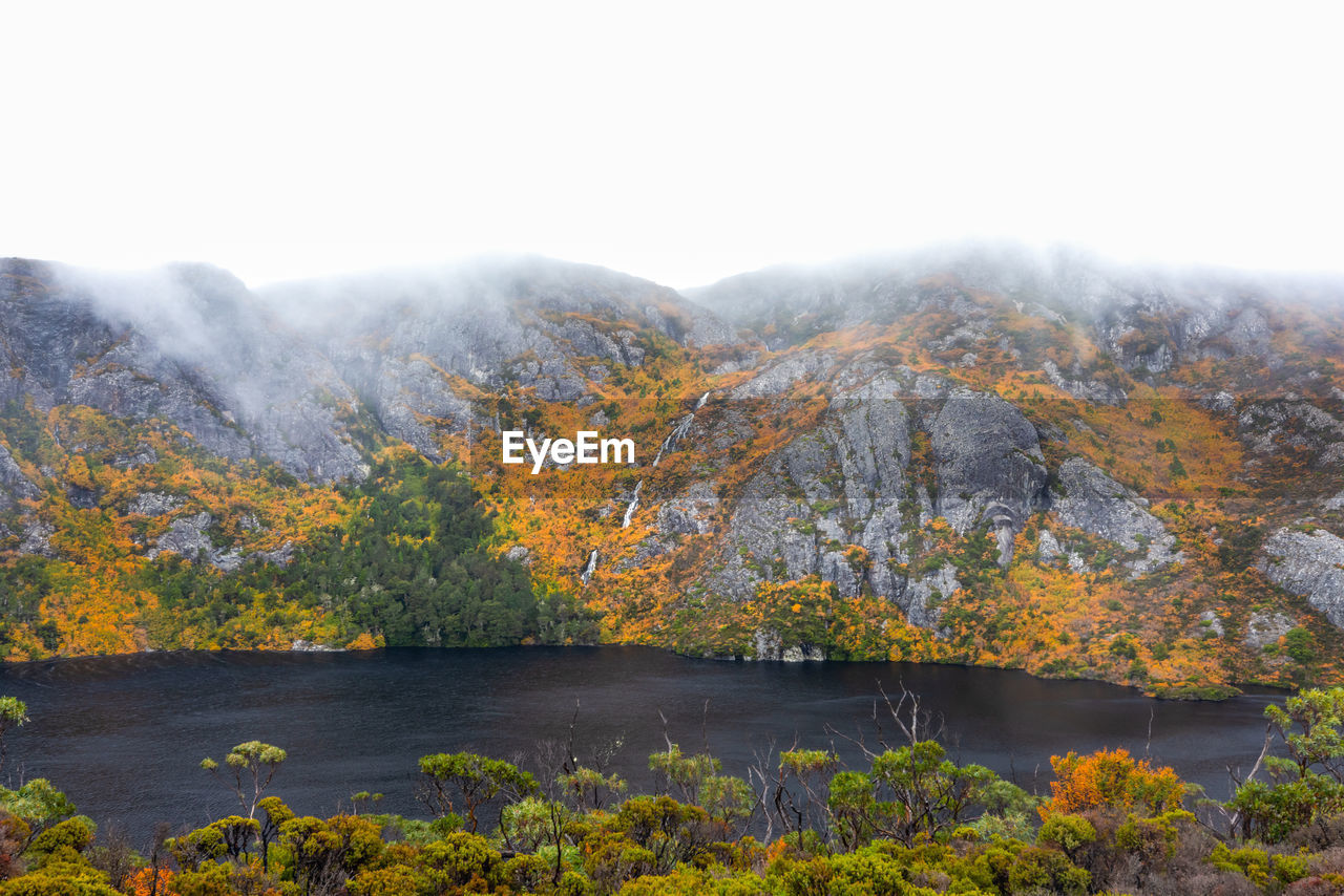 Scenic view of mountains against clear sky